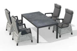 Discount Carlos/Corido Garten-Essgruppe, anthrazit/grau, Alu/Geflecht/Keramik, Esstisch 180 x 100 cm, inkl. 4 Dining Sessel Garten-Essgruppen