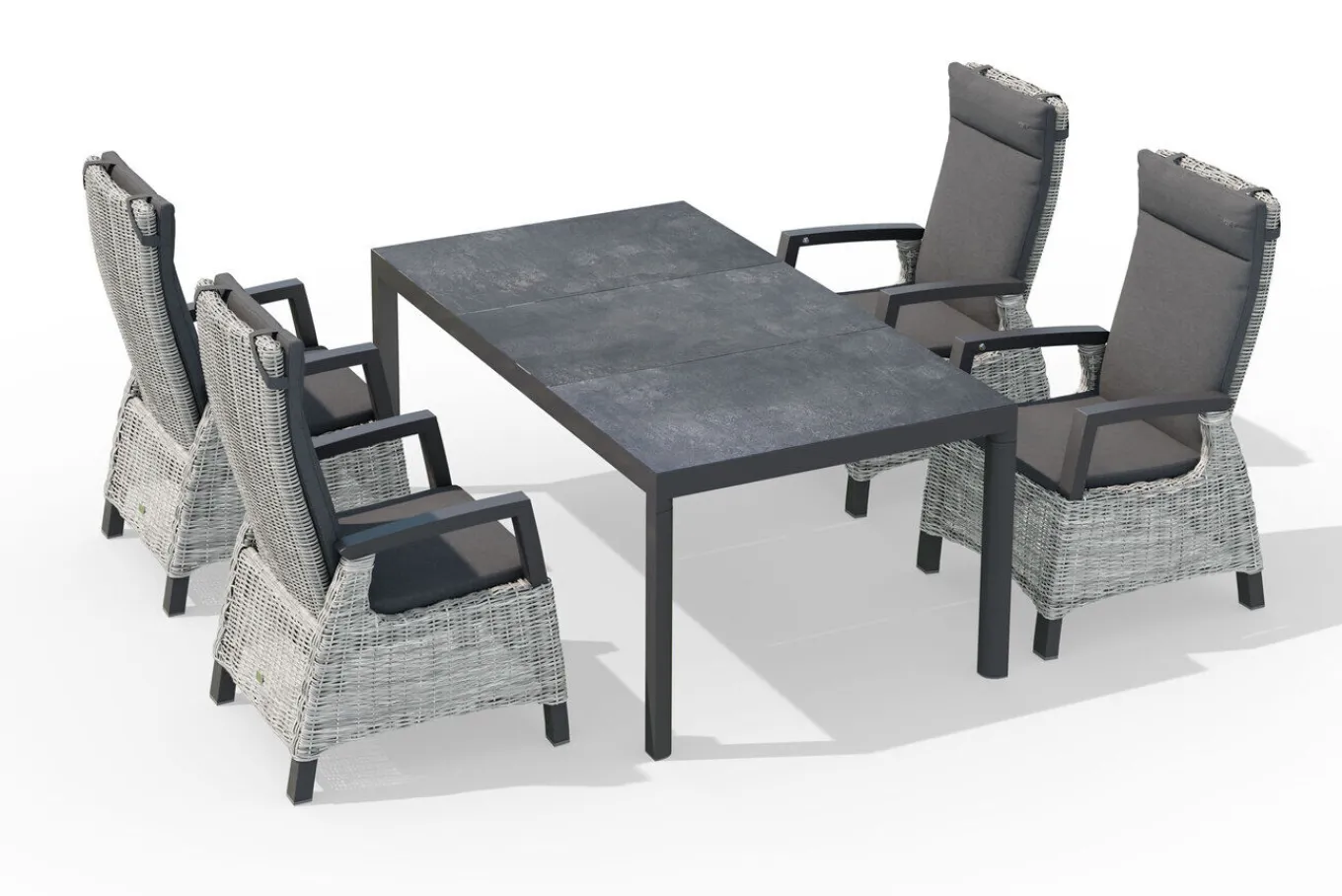 Discount Carlos/Corido Garten-Essgruppe, anthrazit/grau, Alu/Geflecht/Keramik, Esstisch 180 x 100 cm, inkl. 4 Dining Sessel Garten-Essgruppen