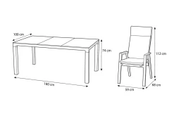 Clearance Carlos/Valencia Garten-Essgruppe, anthrazit/grau, Alu/Textilgewebe/Keramik, Esstisch 180 x 100 cm, inkl. 6 Dining Sessel, stufenlos verstellbar Garten-Essgruppen