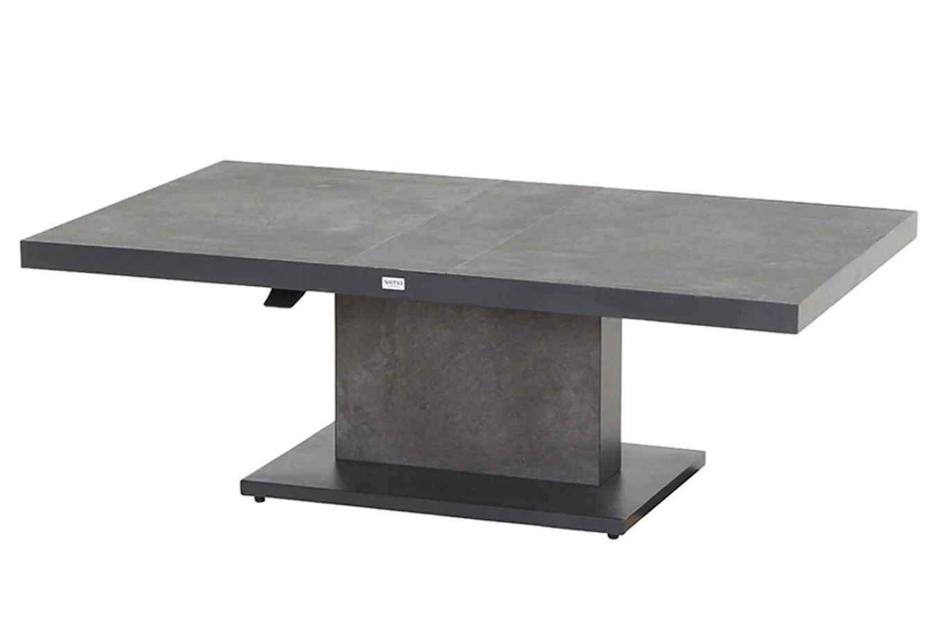 New Corido/Bellani Grau Gartenlounge, charcoal/anthrazit/grau, Alu/Gardino®-Geflecht, Lifttisch 160x90 cm, 6 Dining Move Sessel Polyrattan-Gartenmöbel|Gartenlounge