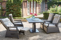 Clearance Corido/Bellani Grau Gartenlounge, charcoal/anthrazit/grau, Alu/Gardino®-Geflecht, Lifttisch 140x85 cm, 4 Relaxsessel Polyrattan-Gartenmöbel|Gartenlounge