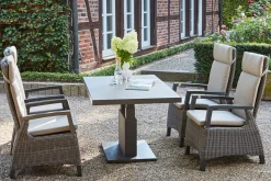 Clearance Corido/Bellani Grau Gartenlounge, charcoal/anthrazit/grau, Alu/Gardino®-Geflecht, Lifttisch 140x85 cm, 4 Dining Move Sessel Polyrattan-Gartenmöbel|Gartenlounge