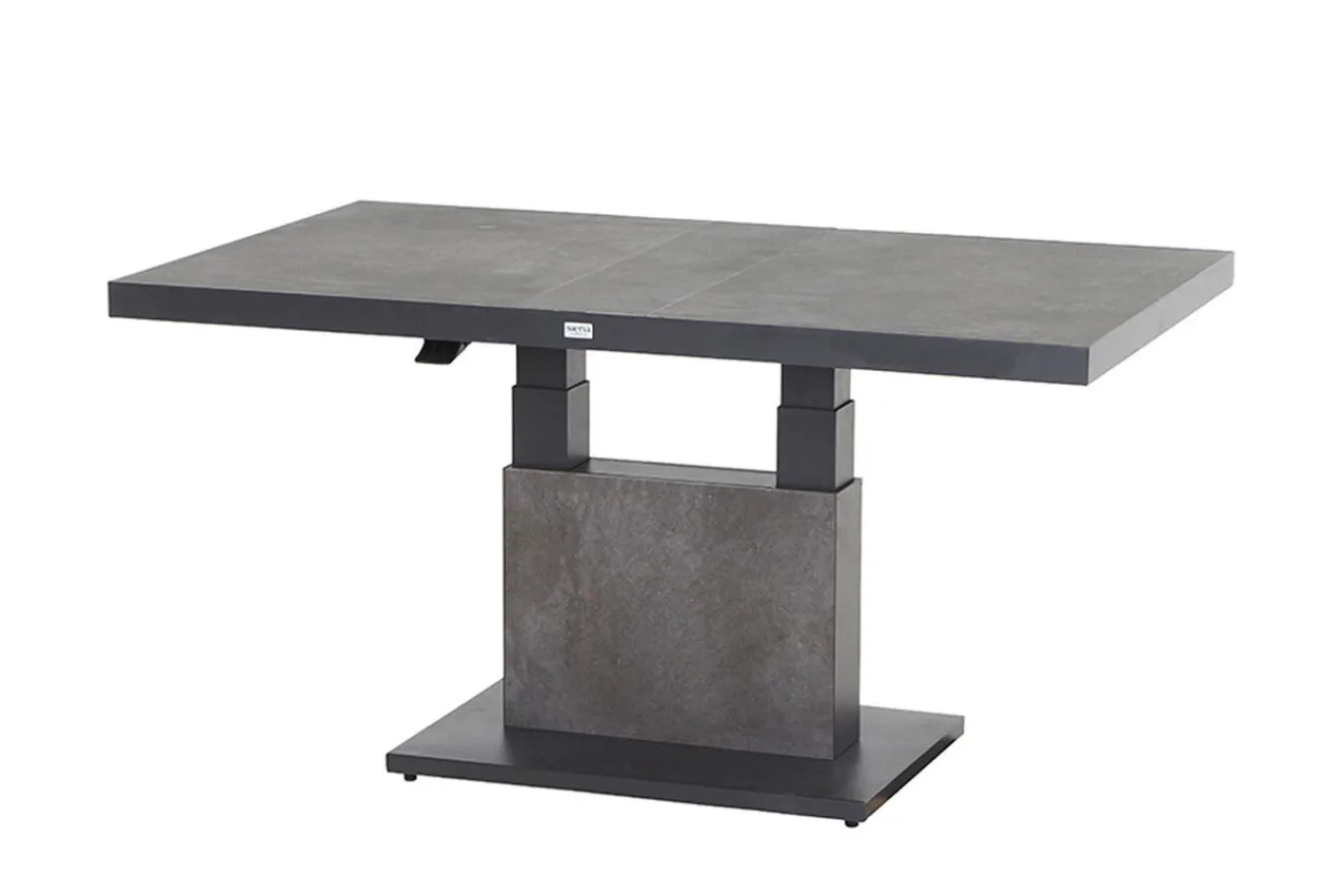 Clearance Corido/Bellani Grau Gartenlounge, charcoal/anthrazit/grau, Alu/Gardino®-Geflecht, Lifttisch 140x85 cm, 4 Dining Move Sessel Polyrattan-Gartenmöbel|Gartenlounge