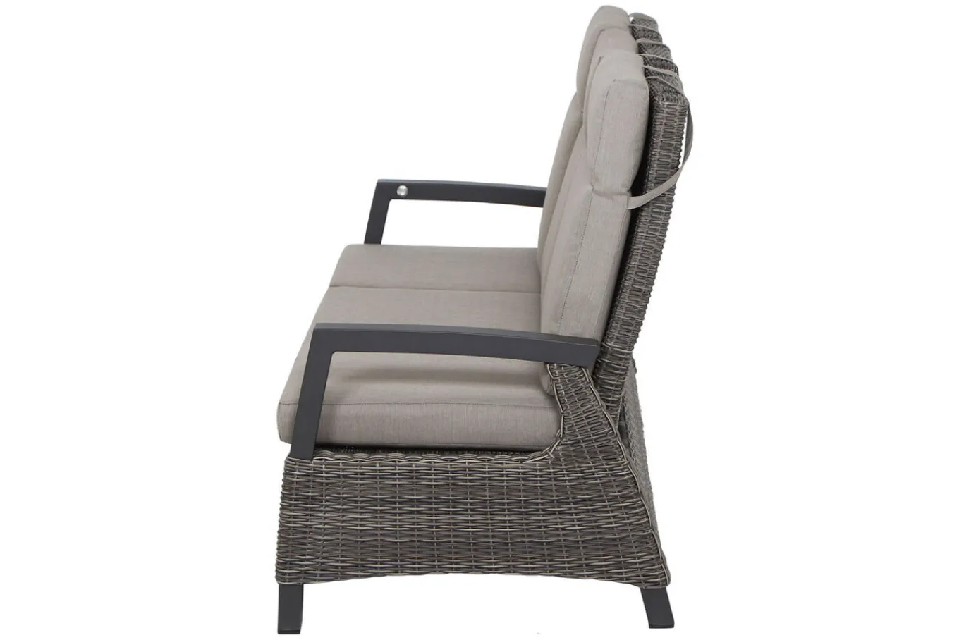 Corido/Bellani Grau Gartenlounge, charcoal/anthrazit/grau, Alu/Gardino®-Geflecht, Lifttisch 160x90cm, 1x 3-Sitzer, 2x Loungesessel Polyrattan-Gartenmöbel|Gartenlounge