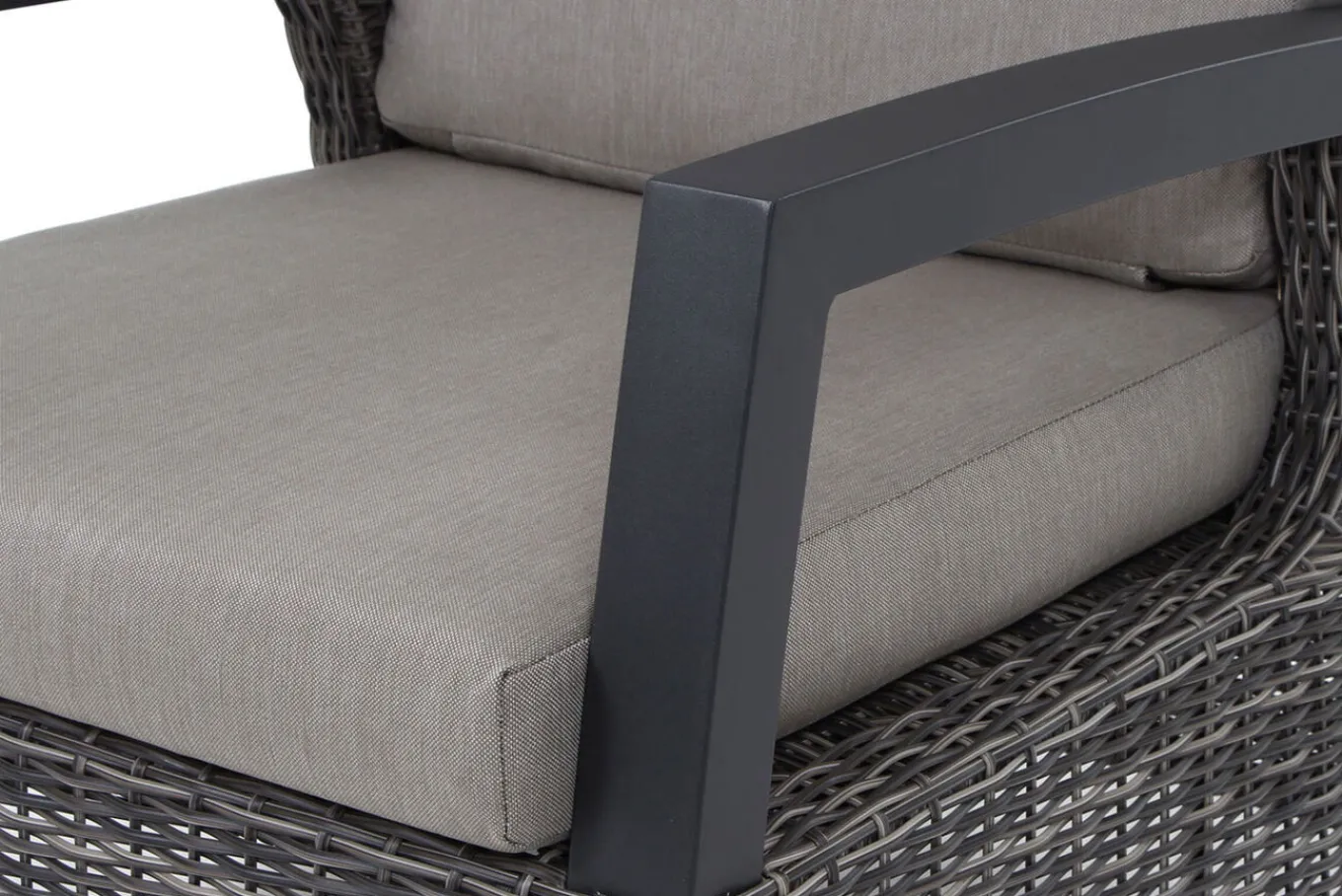 Corido/Bellani Grau Gartenlounge, charcoal/anthrazit/grau, Alu/Gardino®-Geflecht, Lifttisch 160x90cm, 1x 3-Sitzer, 2x Loungesessel Polyrattan-Gartenmöbel|Gartenlounge