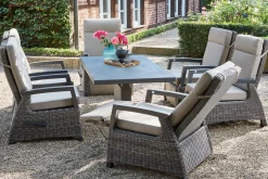 Best Corido/Bellani Grau Gartenlounge, charcoal/anthrazit/grau, Alu/Gardino®-Geflecht, Lifttisch 160x90 cm, 6 Relaxsessel Polyrattan-Gartenmöbel|Gartenlounge
