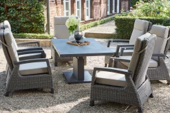 Clearance Corido/Bellani Grau Gartenlounge, charcoal/anthrazit/grau, Alu/Gardino®-Geflecht, Lifttisch 160x90 cm, 6 Loungesessel Polyrattan-Gartenmöbel|Gartenlounge