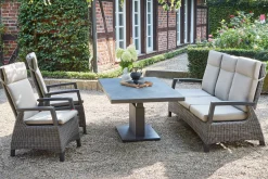 Hot Corido/Bellani Grau Gartenlounge, charcoal/anthrazit/grau, Alu/Gardino®-Geflecht, Lifttisch 160x90 cm, 1x 3-Sitzer, 2 Sessel Polyrattan-Gartenmöbel|Aluminium-Gartenmöbel
