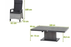 New Corido/Bellani Garten-Essgruppe, grau/anthrazit, Alu/Geflecht/Keramik, 160 x 90 x 50-72cm, inkl. 4 Diningsessel Garten-Essgruppen|Aluminium-Gartenmöbel