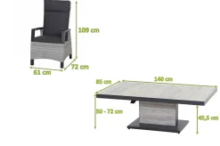 Online Corido/Bellani Garten-Essgruppe, anthrazit/grau, Alu/Geflecht/Keramik, 140 x 85 x 50-72cm, inkl. 4 Diningsessel Garten-Essgruppen|Aluminium-Gartenmöbel