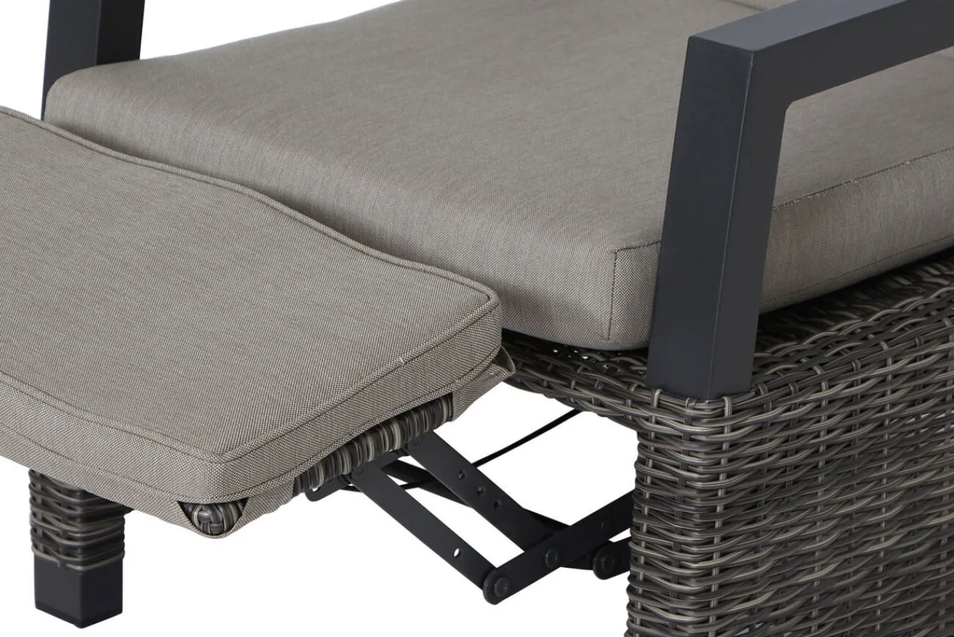 Corido/Bellani Pinie Gartenlounge, charcoal/anthrazit/pinie-grau, Alu/Keramik/Gardino®-Geflecht, Lifttisch 140x85 cm, 4 Relaxsessel Polyrattan-Gartenmöbel|Gartenlounge