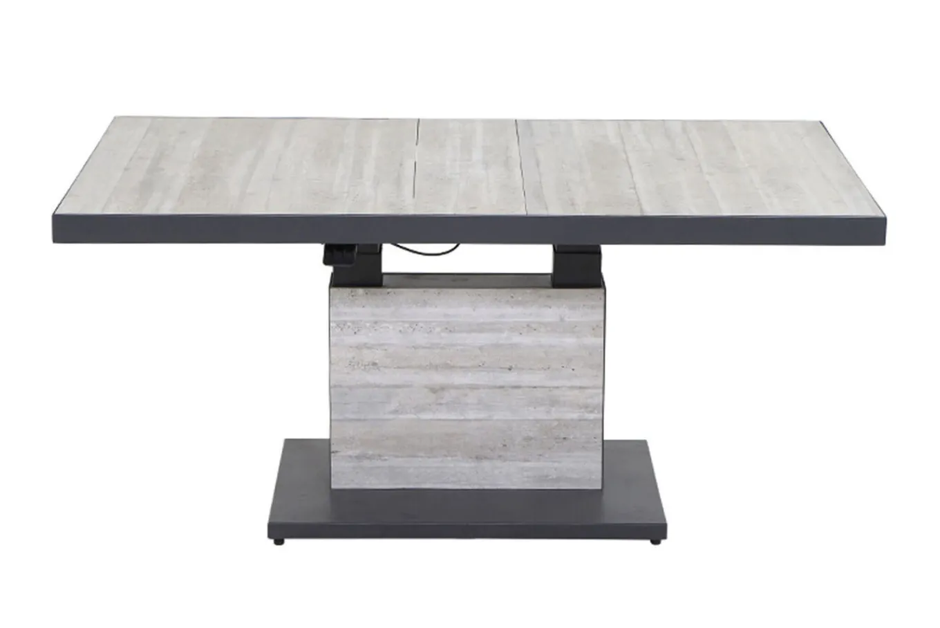 Corido/Bellani Pinie Gartenlounge, charcoal/anthrazit/pinie-grau, Alu/Keramik/Gardino®-Geflecht, Lifttisch 140x85 cm, 4 Relaxsessel Polyrattan-Gartenmöbel|Gartenlounge