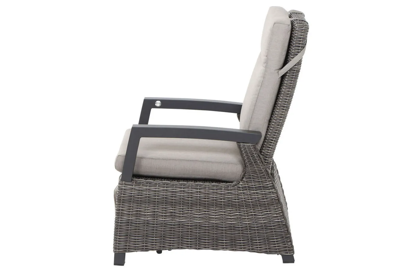 Corido/Bellani Pinie Gartenlounge, charcoal/anthrazit/pinie-grau, Alu/Keramik/Gardino®-Geflecht, Lifttisch 140x85 cm, 4 Relaxsessel Polyrattan-Gartenmöbel|Gartenlounge