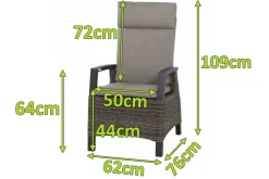 Discount Corido Dining Sessel, charcoal, Alu / Gardino®-Geflecht, 76 x 62 x 109 cm, verstellbar Polyrattan-Gartenmöbel|Gartenstühle & Gartensessel