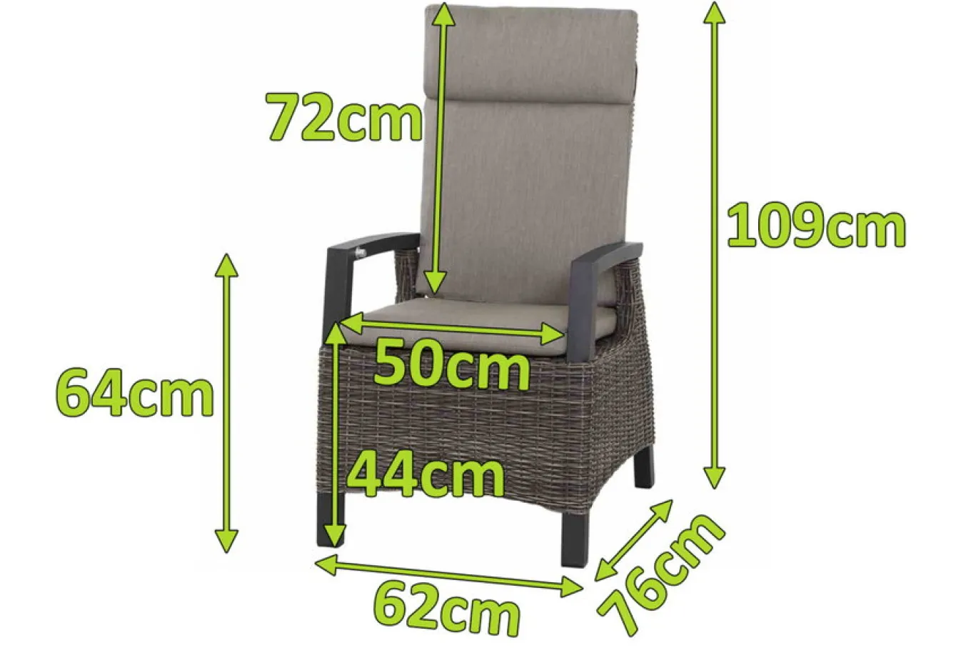 Discount Corido Dining Sessel, charcoal, Alu / Gardino®-Geflecht, 76 x 62 x 109 cm, verstellbar Polyrattan-Gartenmöbel|Gartenstühle & Gartensessel