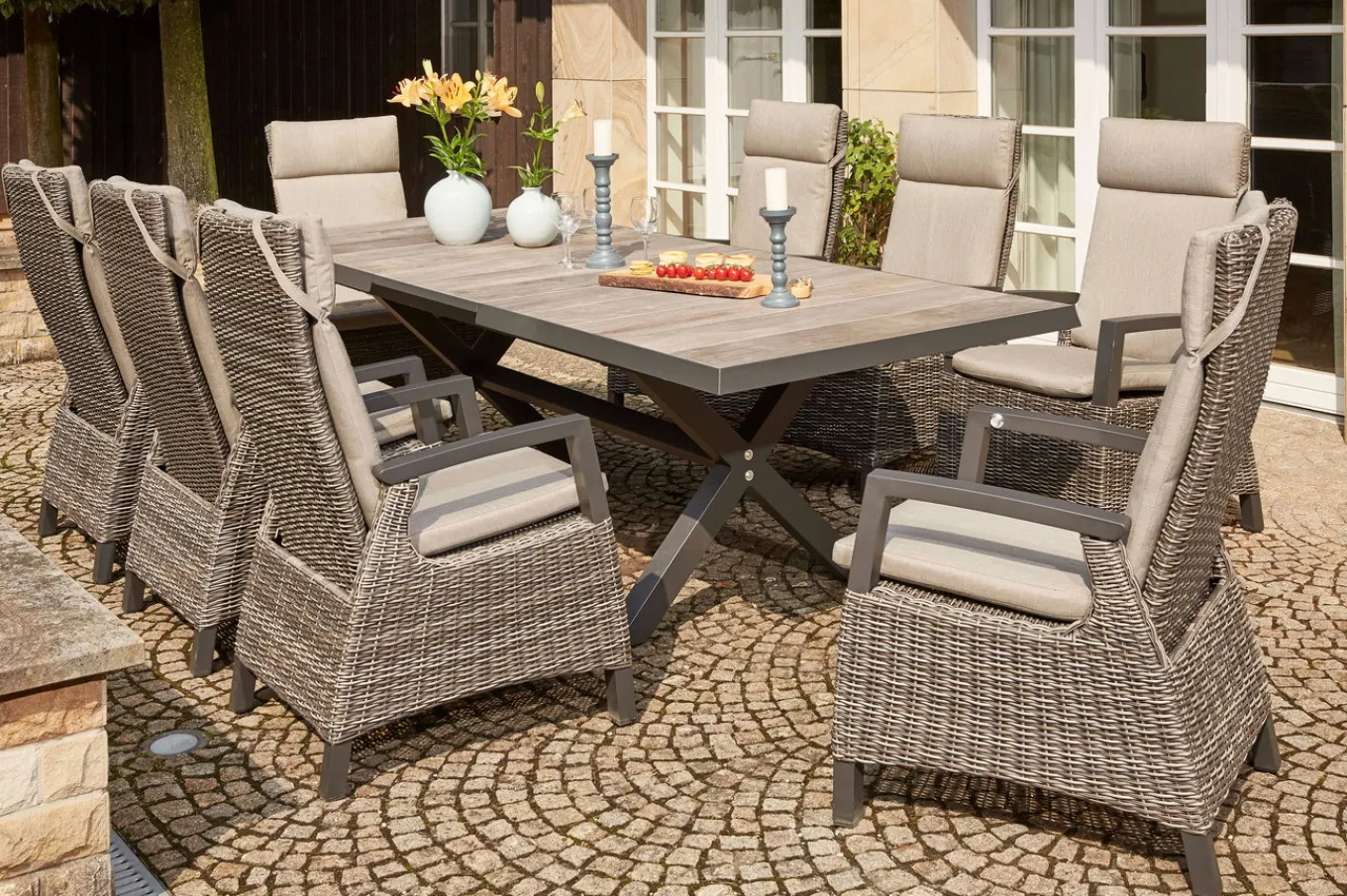 Discount Corido Dining Sessel, charcoal, Alu / Gardino®-Geflecht, 76 x 62 x 109 cm, verstellbar Polyrattan-Gartenmöbel|Gartenstühle & Gartensessel