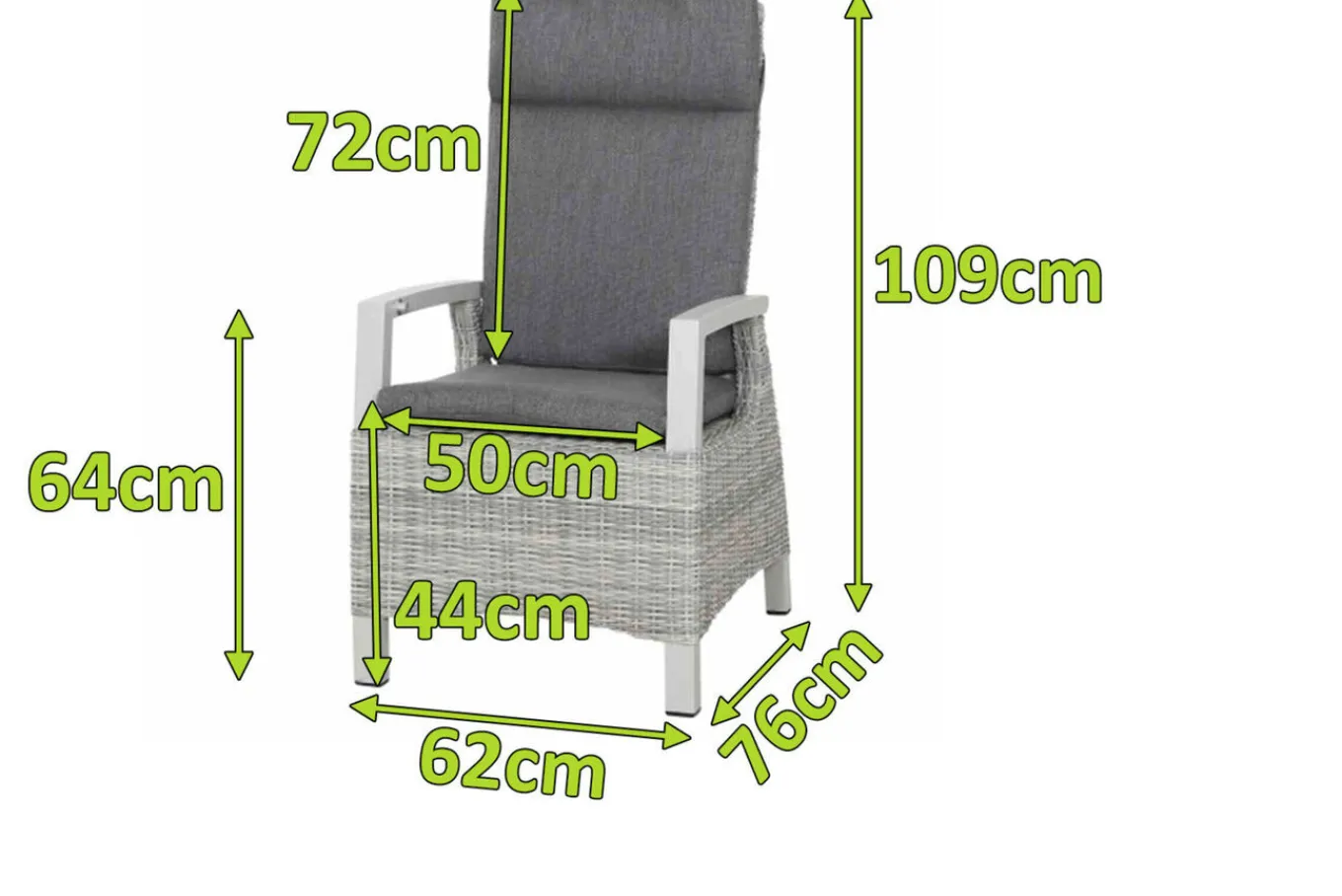 Hot Corido Dining Sessel, ice grey, Alu / Gardino®-Geflecht, 76x62x109 cm, verstellbar Polyrattan-Gartenmöbel|Aluminium-Gartenmöbel
