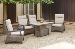 Best Corido Garten-Essgruppe, charcoal, Alu / Gardino®-Geflecht, 4 Loungesessel, stufenloser Lifttisch 130x75x47-71cm Gartenlounge|Gartenlounge Modulsysteme