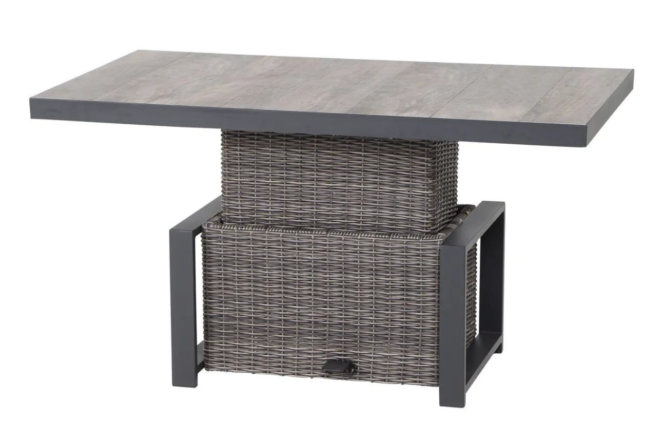 Best Corido Garten-Essgruppe, charcoal, Alu / Gardino®-Geflecht, 4 Loungesessel, stufenloser Lifttisch 130x75x47-71cm Gartenlounge|Gartenlounge Modulsysteme