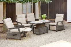 Online Corido Garten-Essgruppe, charcoal, Alu / Gardino®-Geflecht, 4 Relaxsessel, stufenloser Lifttisch 130x75x47-71cm Polyrattan-Gartenmöbel|Gartenlounge