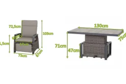 Online Corido Garten-Essgruppe, charcoal, Alu / Gardino®-Geflecht, 4 Relaxsessel, stufenloser Lifttisch 130x75x47-71cm Polyrattan-Gartenmöbel|Gartenlounge