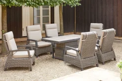 Discount Corido Garten-Essgruppe, charcoal, Alu / Gardino®-Geflecht, 6 Loungesessel, stufenloser Lifttisch 160x90x47-71cm Polyrattan-Gartenmöbel|Gartenlounge