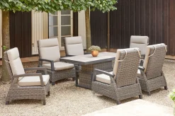 Discount Corido Garten-Essgruppe, charcoal, Alu / Gardino®-Geflecht, 6 Loungesessel, stufenloser Lifttisch 160x90x47-71cm Polyrattan-Gartenmöbel|Gartenlounge