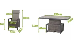 Discount Corido Garten-Essgruppe, charcoal, Alu / Gardino®-Geflecht, 4 Diningsessel, stufenloser Lifttisch 130x 75 x 47-71 cm Polyrattan-Gartenmöbel|Garten-Essgruppen