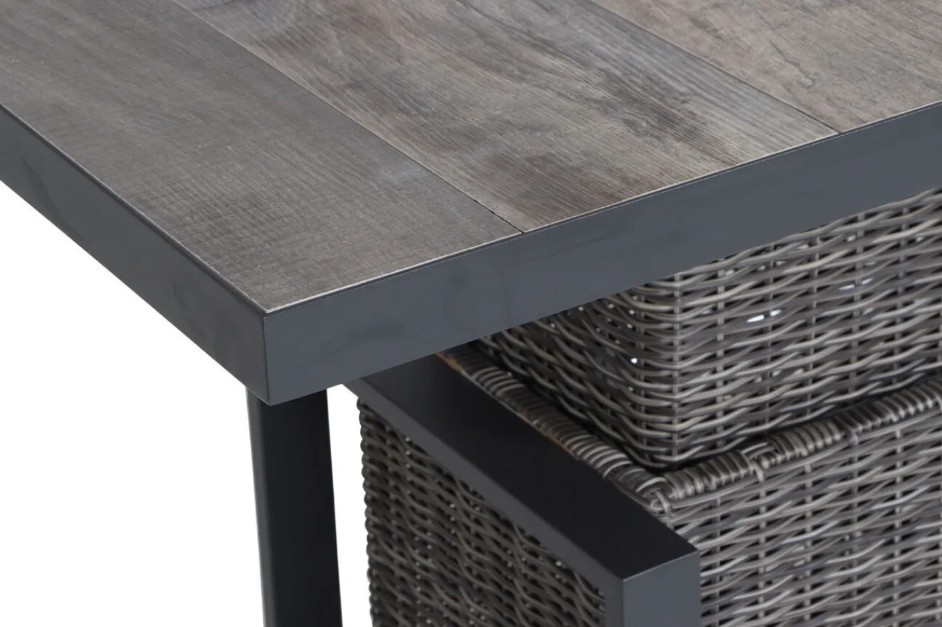 Discount Corido Garten-Essgruppe, charcoal, Alu / Gardino®-Geflecht, 4 Diningsessel, stufenloser Lifttisch 130x 75 x 47-71 cm Polyrattan-Gartenmöbel|Garten-Essgruppen