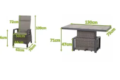 Discount Corido Garten-Essgruppe, charcoal, Alu / Gardino®-Geflecht, 4 Diningsessel, stufenloser Lifttisch 130x 75 x 47-71 cm Polyrattan-Gartenmöbel|Garten-Essgruppen