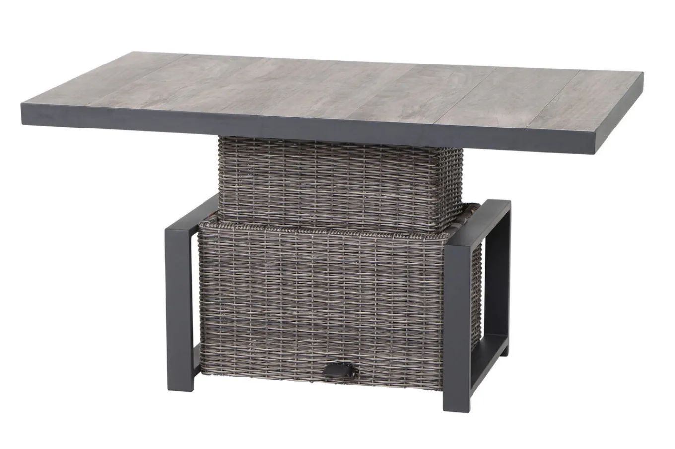 Discount Corido Garten-Essgruppe, charcoal, Alu / Gardino®-Geflecht, 4 Diningsessel, stufenloser Lifttisch 130x 75 x 47-71 cm Polyrattan-Gartenmöbel|Garten-Essgruppen