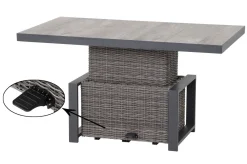 Discount Corido Garten-Essgruppe, charcoal, Alu / Gardino®-Geflecht, 4 Diningsessel, stufenloser Lifttisch 130x 75 x 47-71 cm Polyrattan-Gartenmöbel|Garten-Essgruppen