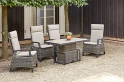 Discount Corido Garten-Essgruppe, charcoal, Alu / Gardino®-Geflecht, 4 Diningsessel, stufenloser Lifttisch 130x 75 x 47-71 cm Polyrattan-Gartenmöbel|Garten-Essgruppen