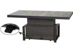 Corido Garten-Essgruppe, charcoal, Alu / Gardino®-Geflecht, 6 Diningsessel, stufenloser Lifttisch 160 x 90 x 47-71 cm Polyrattan-Gartenmöbel|Garten-Essgruppen