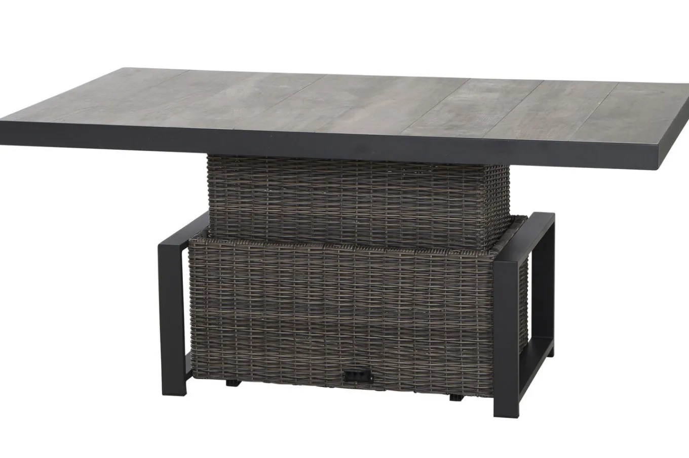 Corido Garten-Essgruppe, charcoal, Alu / Gardino®-Geflecht, 6 Diningsessel, stufenloser Lifttisch 160 x 90 x 47-71 cm Polyrattan-Gartenmöbel|Garten-Essgruppen