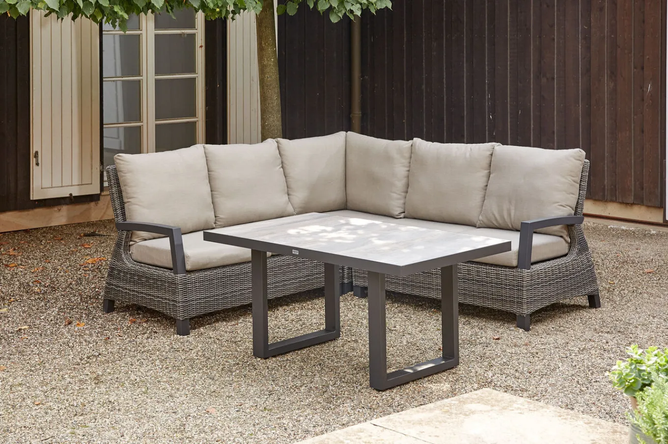 Outlet Corido Gartenlounge, charcoal, Alu/Gardino®-Geflecht, 5 Personen, Loungetisch 140x85cm Polyrattan-Gartenmöbel|Gartenlounge