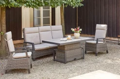 Clearance Corido Gartenlounge, charcoal, Alu/Gardino®-Geflecht, 2 Diningsessel + 3er Sofa, stufenloser Lifttisch 160x90x47-71cm Polyrattan-Gartenmöbel|Gartenlounge