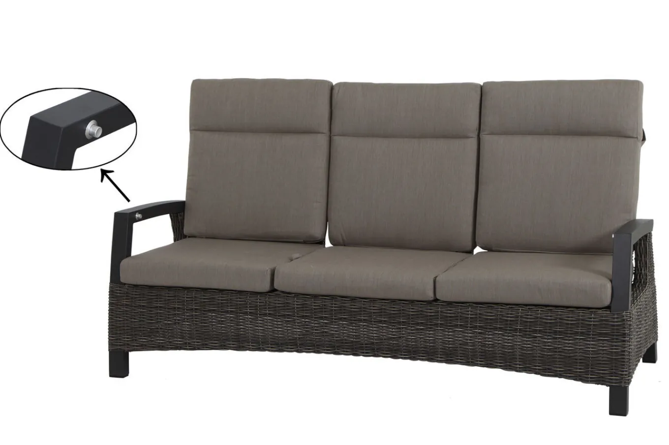 Clearance Corido Gartenlounge, charcoal, Alu/Gardino®-Geflecht, 2 Diningsessel + 3er Sofa, stufenloser Lifttisch 160x90x47-71cm Polyrattan-Gartenmöbel|Gartenlounge