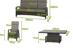 Clearance Corido Gartenlounge, charcoal, Alu/Gardino®-Geflecht, 2 Diningsessel + 3er Sofa, stufenloser Lifttisch 160x90x47-71cm Polyrattan-Gartenmöbel|Gartenlounge