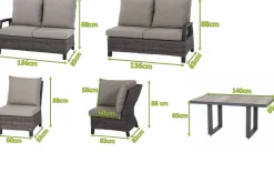 Corido Gartenlounge, charcoal, Alu/Gardino®-Geflecht, 6 Personen, Loungetisch 140x85cm Polyrattan-Gartenmöbel|Gartenlounge