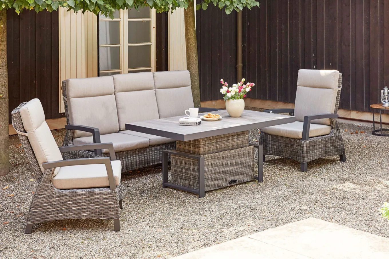Outlet Corido Lifttisch, charcoal, Alu/Gardino®-Geflecht, 160 x 90 cm, höhenverstellbar Gartentische|Gartenlounge