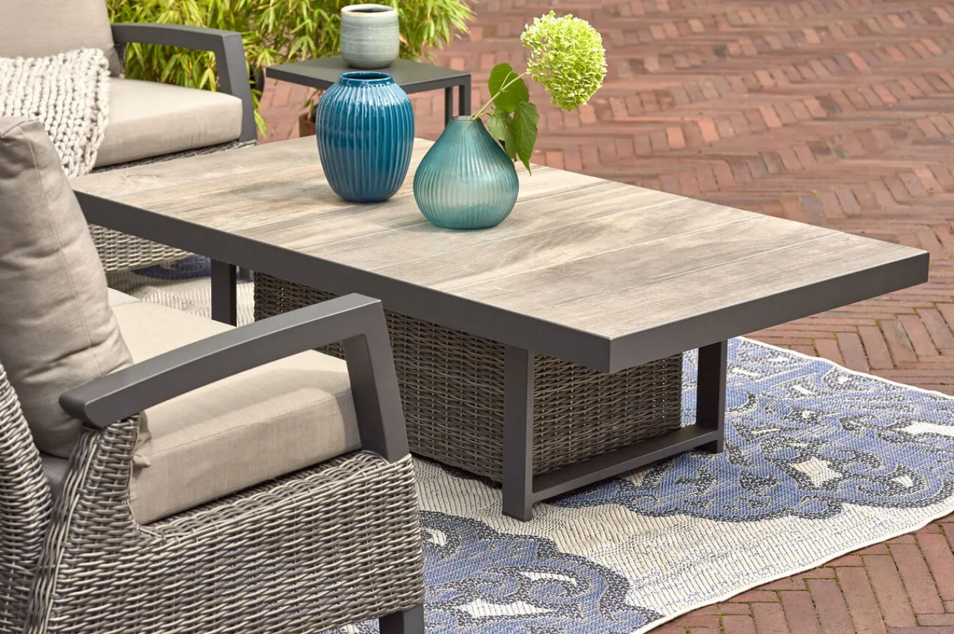 Outlet Corido Lifttisch, charcoal, Alu/Gardino®-Geflecht, 160 x 90 cm, höhenverstellbar Gartentische|Gartenlounge