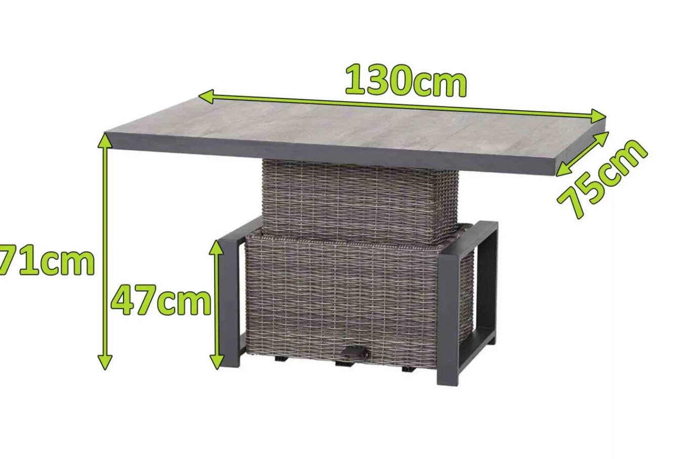 Sale Corido Lifttisch, charcoal, Alu/Gardino®-Geflecht, 130 x 75 cm, höhenverstellbar Gartentische|Gartenlounge