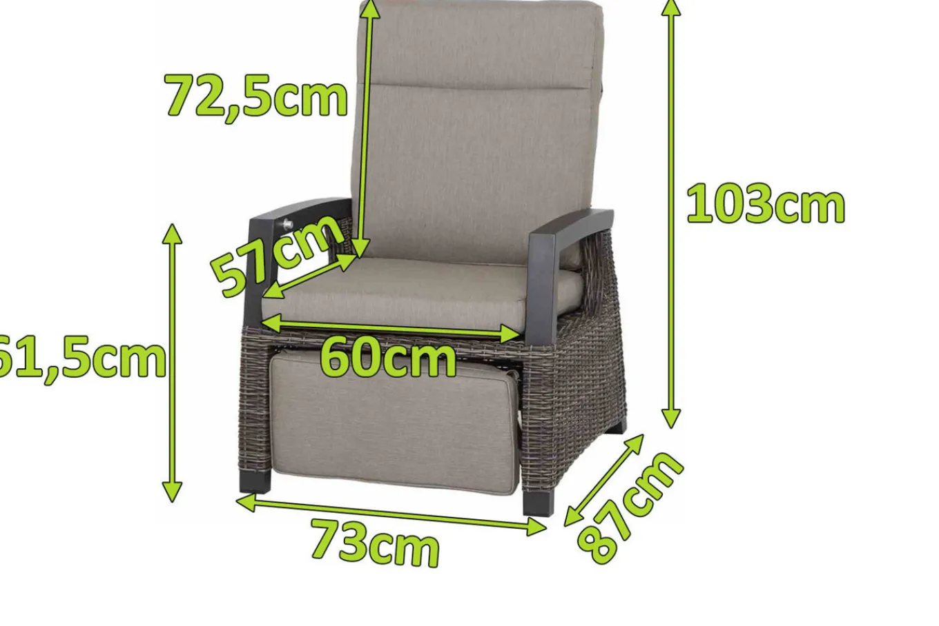 Online Corido Relaxsessel, charcoal, Alu / Gardino®-Geflecht, 73x87x103 cm, verstellbar Polyrattan-Gartenmöbel|Aluminium-Gartenmöbel