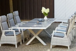 Best Corido/Sincro Garten-Essgruppe, ice grey/weiß grau, Alu/Gardino®-Geflecht/Keramik, Ausziehtisch 200/260x100 cm, 6 Diningsessel Polyrattan-Gartenmöbel|Garten-Essgruppen