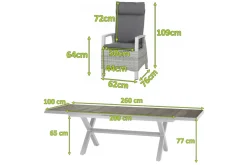 Best Corido/Sincro Garten-Essgruppe, ice grey/weiß grau, Alu/Gardino®-Geflecht/Keramik, Ausziehtisch 200/260x100 cm, 6 Diningsessel Polyrattan-Gartenmöbel|Garten-Essgruppen