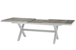 Hot Corido/Sincro Garten-Essgruppe, ice grey/weiß grau, Alu/Gardino®-Geflecht/Keramik, Ausziehtisch 200/260x100 cm, 8 Dining Move Sessel Polyrattan-Gartenmöbel|Garten-Essgruppen