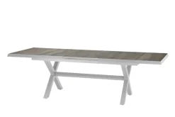 Hot Corido/Sincro Garten-Essgruppe, ice grey/weiß grau, Alu/Gardino®-Geflecht/Keramik, Ausziehtisch 200/260x100 cm, 8 Dining Move Sessel Polyrattan-Gartenmöbel|Garten-Essgruppen
