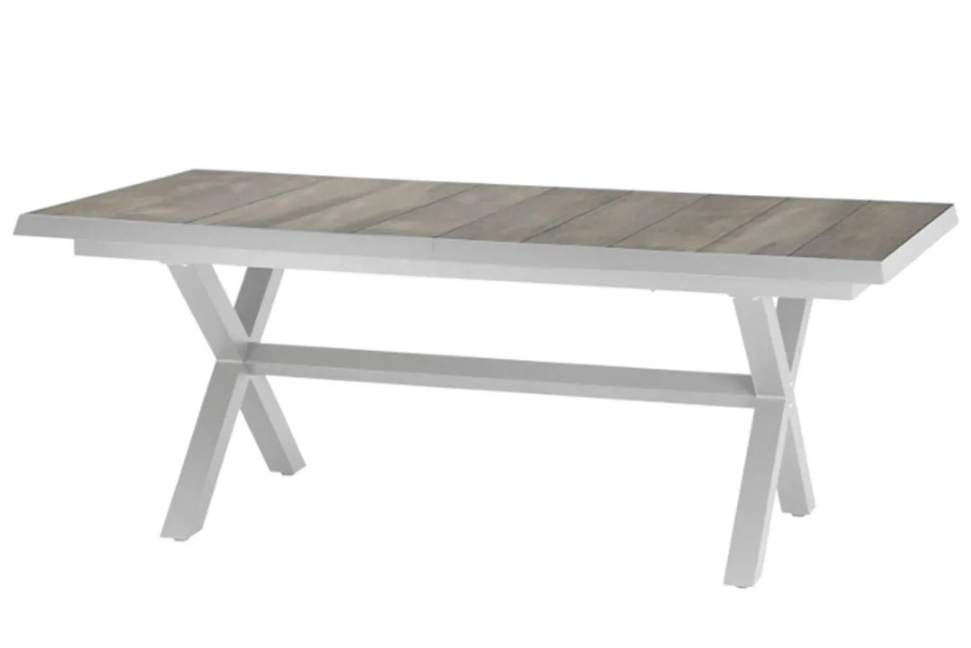 New Corido/Sincro Garten-Essgruppe, ice grey/weiß grau, Alu/Gardino®-Geflecht/Keramik, Ausziehtisch 200/260x100 cm, 4 Dining Move Sessel Polyrattan-Gartenmöbel|Garten-Essgruppen