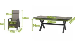 Hot Corido / Sincro Garten-Essgruppe, charcoal, Alu / Gardino®-Geflecht, 6 Diningsessel, Ausziehtisch 200/260 x 100 cm Polyrattan-Gartenmöbel|Garten-Essgruppen